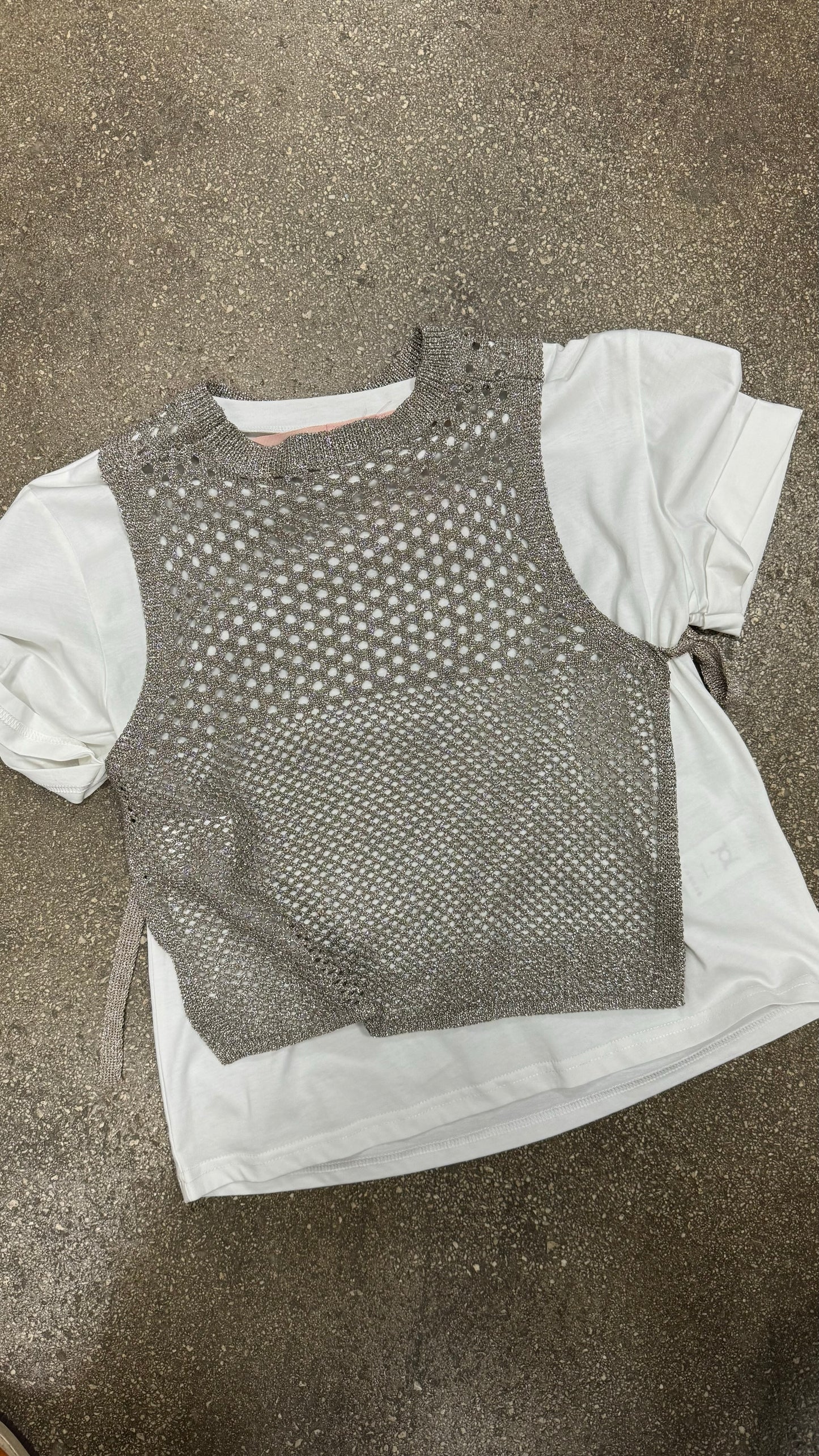 T-shirt con top argento
