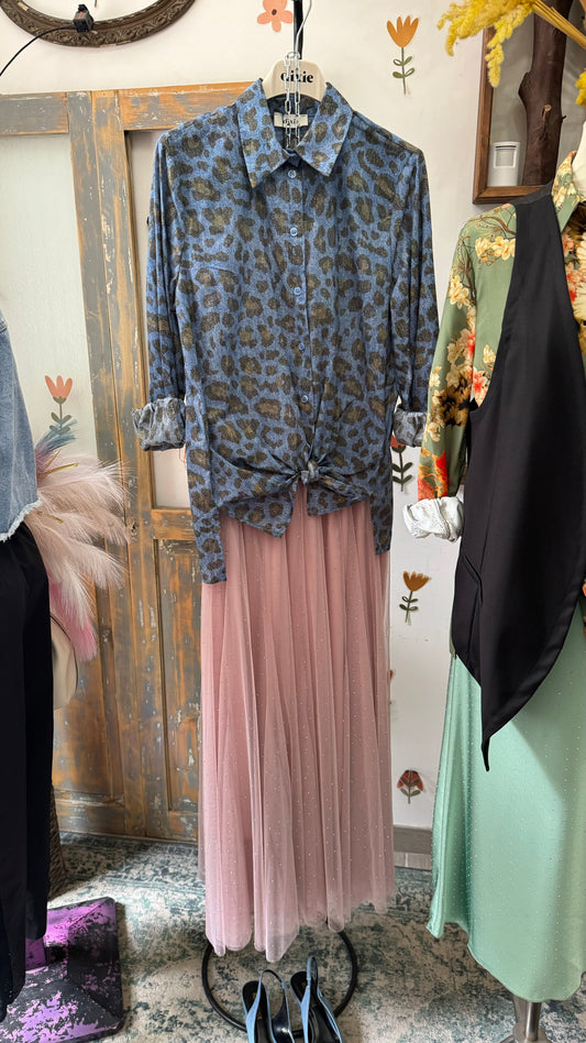 Camicia leopardata blu