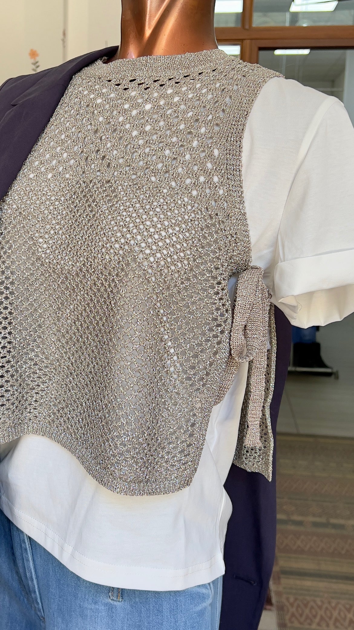 T-shirt con top argento