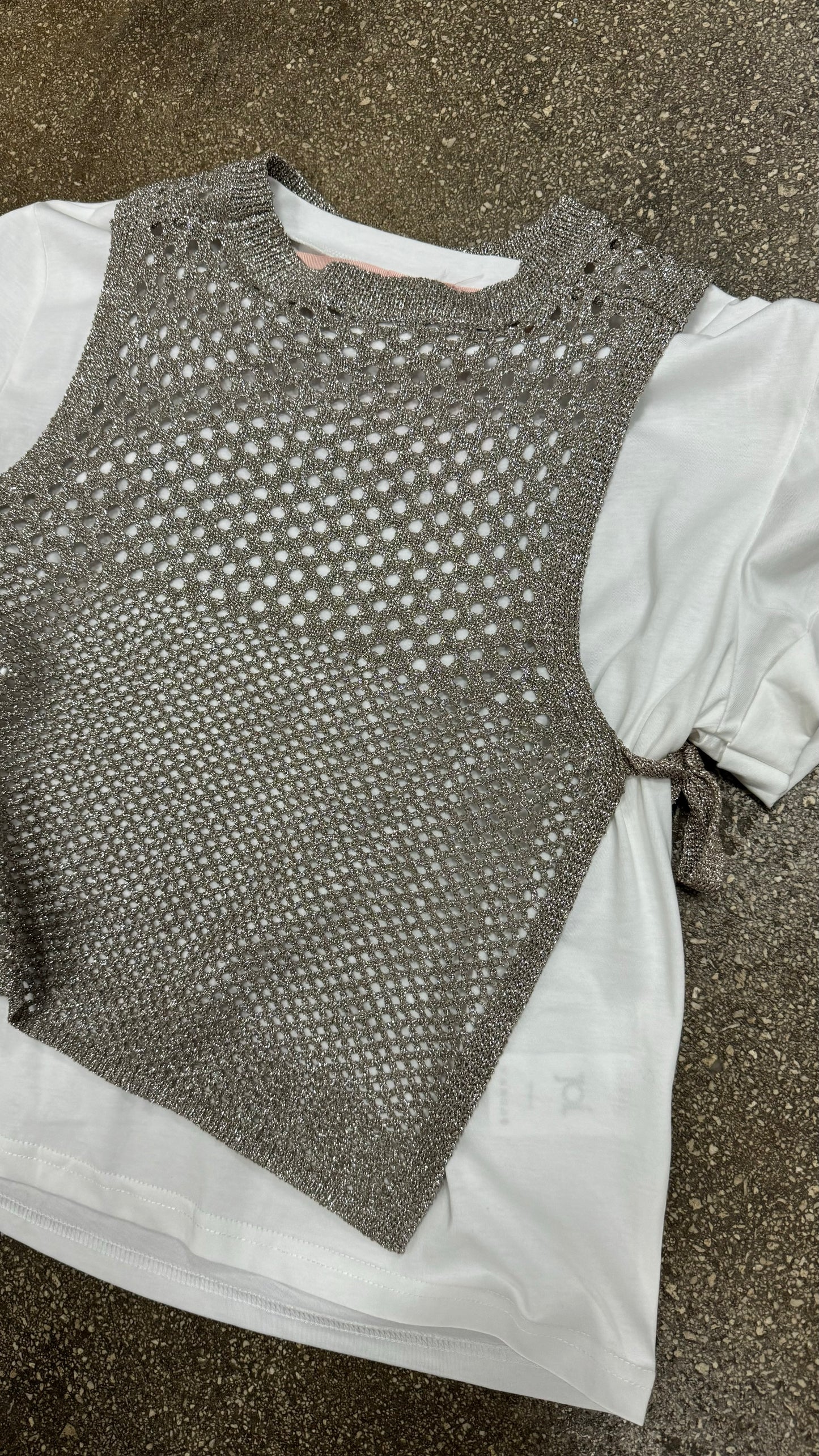 T-shirt con top argento